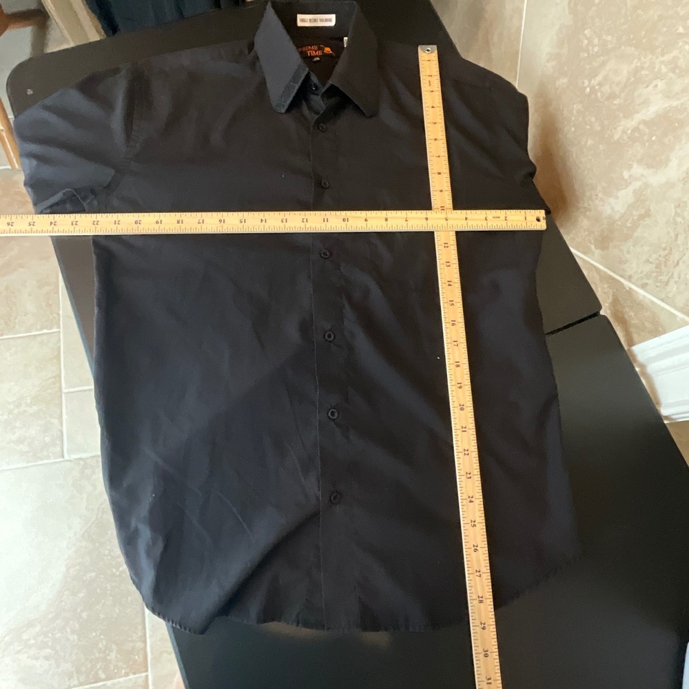 Prime Time Black Long Sleeve Button Down Dress Shirt Men Regular Fit 15.5 34/35 - Picture 8 of 10